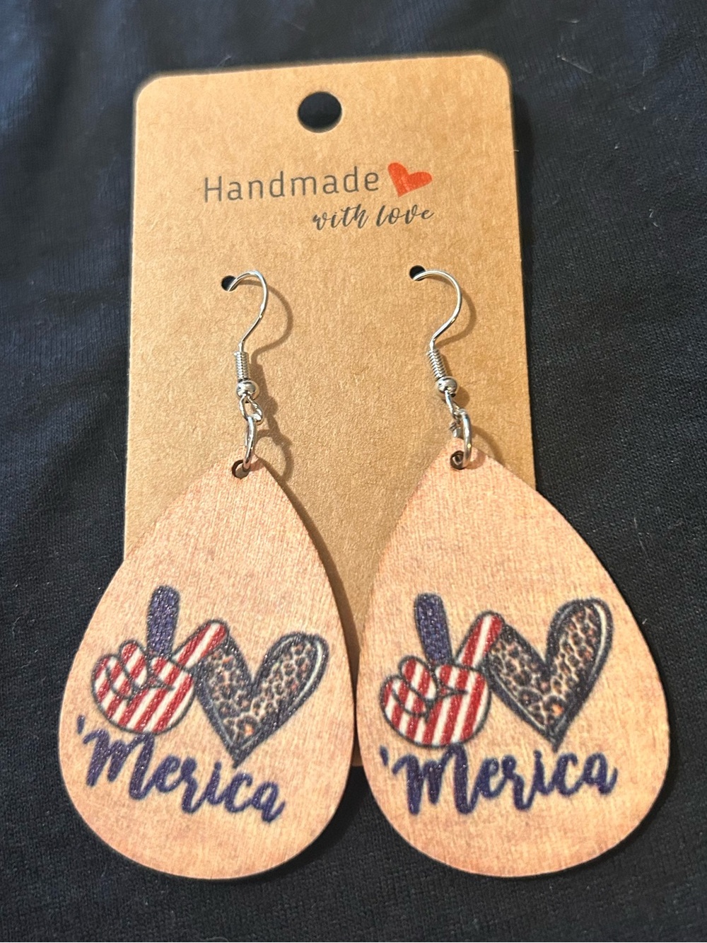 Handmade 'Merica Wooden Teardrop Earrings - Red, Blue